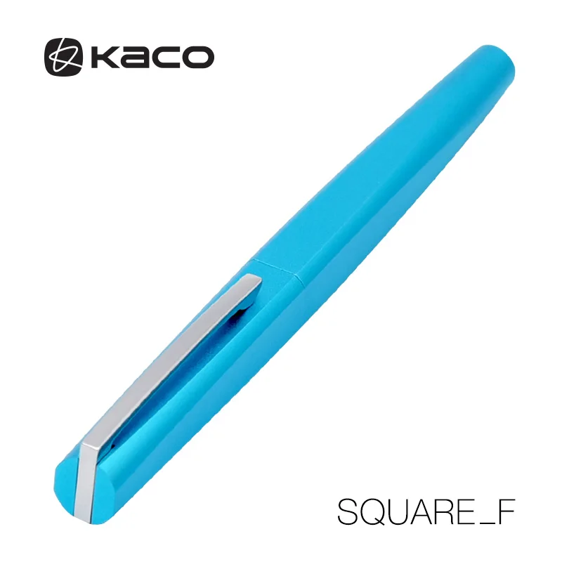 KACO SQUARE Luxury Aluminum Four Sides Fountain Pen with Iron Box, Schmidt Converter & Fine Nib 0.5mm Gift Set for Business kaco balance brushed metal aluminum fountain pen schmidt converter and f nib 0 5mm blue pen with gift box for office business