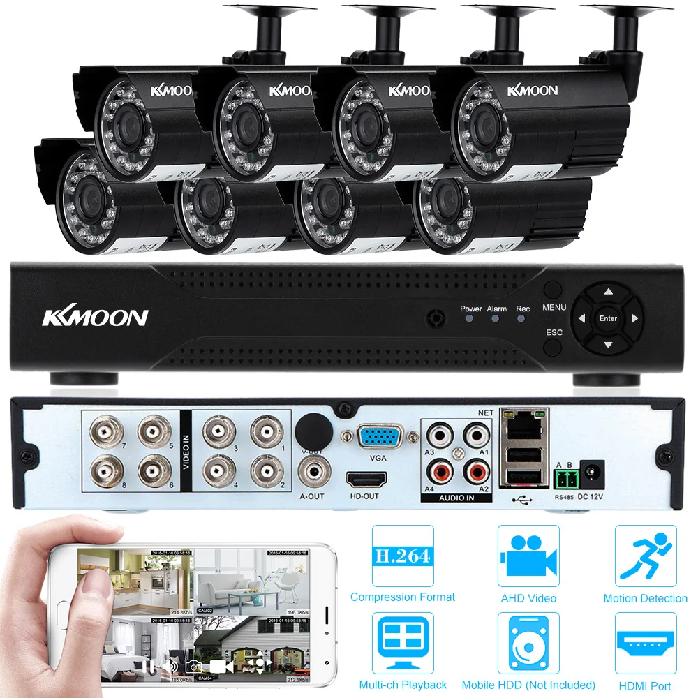 

KKmoon 960H AHD 8CH DVR Kit 720P CCTV Security Camera System Outdoor 8pcs IR Waterproof CCTV Camera System Kit 8CH AHD DVR Set