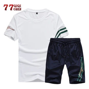 

Tracksuit Male 2020 Men Set Fitness Tracksuit Summer Casual Men Shorts + T Shirt European Size S-2XL Men's Suit 2 Pieces Sets