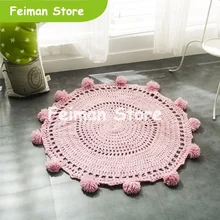 Knitted Hand Children Carpet Knitting Mats Round Rug Wave Window Pad Bedroom Decor Kids Play Bedroom Rug