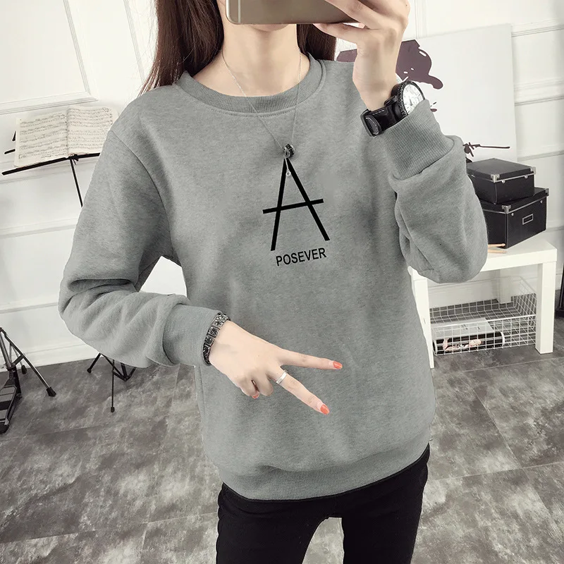 2018 Women's Hoodies Autumn And Winter New Tops Women Thicken Plus Velvet Pullovers Printed Letters