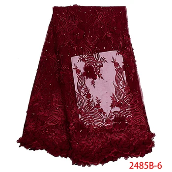 

High Quality Nigerian French 3D Lace Fabric Wine African French Tulle Mesh Lace Fabric for Wedding Party Dress 5Yards L2485B