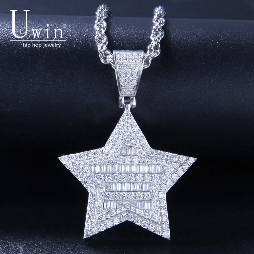 UWIN блестящая Звезда Cz кулон Bling полный Iced Out микро проложили медный материал ожерелье цепь мода хип-хоп ювелирные изделия