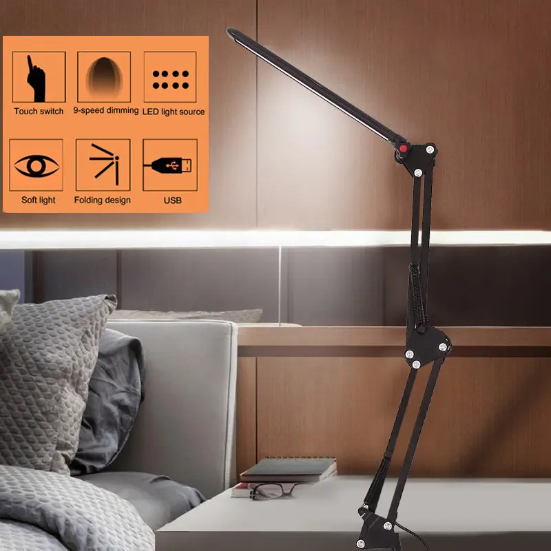 

Portable Reading Light Three Color Desk Lamp USB 56LED Clip-On Gooseneck Table Lighting Folding Home Decor Eye-Care Dimming