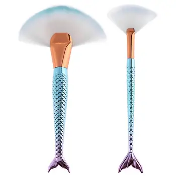 

1Pc Gradient Mermaid Handle Makeup Brush soft Bristle Cosmetic Tool Brush Fan Shape Face Powder Foundation Blush Blending