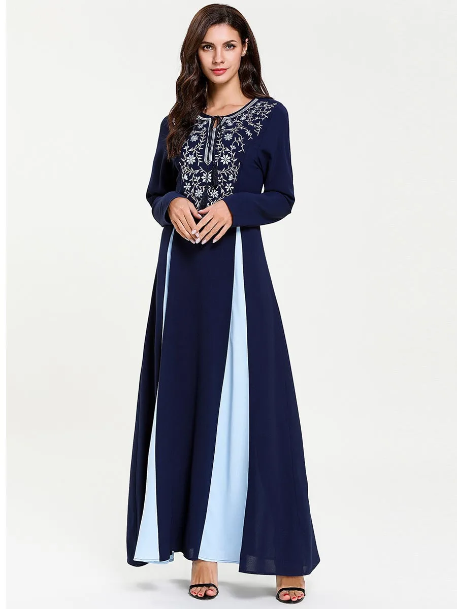 Elegant Muslim Embroidery Full Dress Cardigan Maxi Abaya Kimono Long