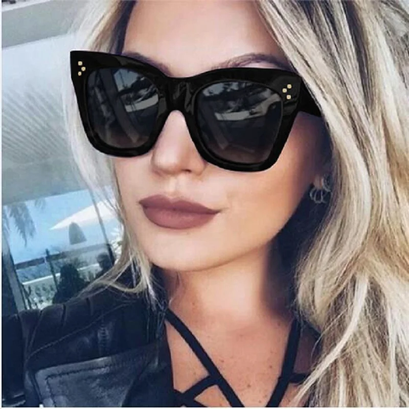 

Newest 2017 Fashion Square Sunglasses Women Cat Eye Luxury Brand Big Black Sun Glasses Mirror Shades lunette femme Oculos