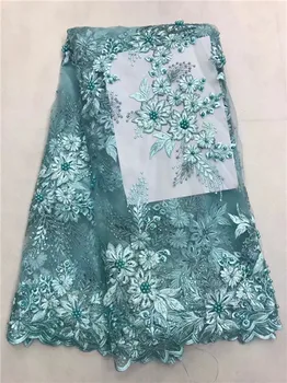 

African lace fabrics french High Quality bridal beaded nigerian lace tulle lace fabric For Wedding Dress green