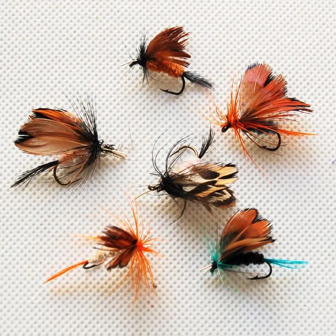 Free Shipping 12pcs Fly Fishing Lure  Insect Artificial Fishing Bait Feather Single Treble Hooks Carp Fish Lure