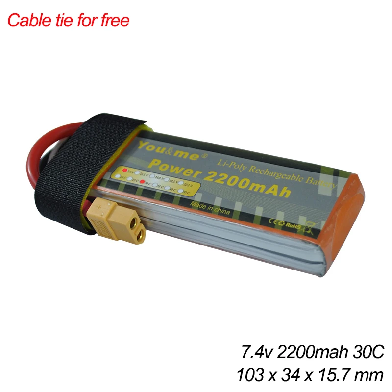 Kopen U amp; me lipo 2 s batterij 2200 mah 7.4 v 30C Max 60C met calbe tie T plug Voor RC helicopter boot Vliegtuig AKKU 1