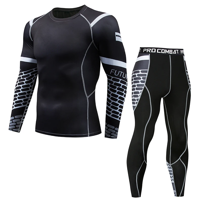 

Men's Running Fitness Compression T-Shirt Trousers Sportswear 2 Piece Set Men's Gymnasium Skinny Skinny Crossfit Sportswear T-Sh