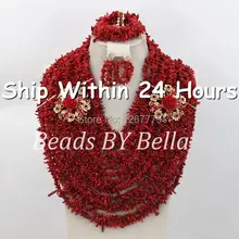Роскошные красные коралловые Свадебные бусы комплект ювелирных изделий ручной работы африканские Ювелирные наборы индийские свадебные бусы ожерелье ABC424