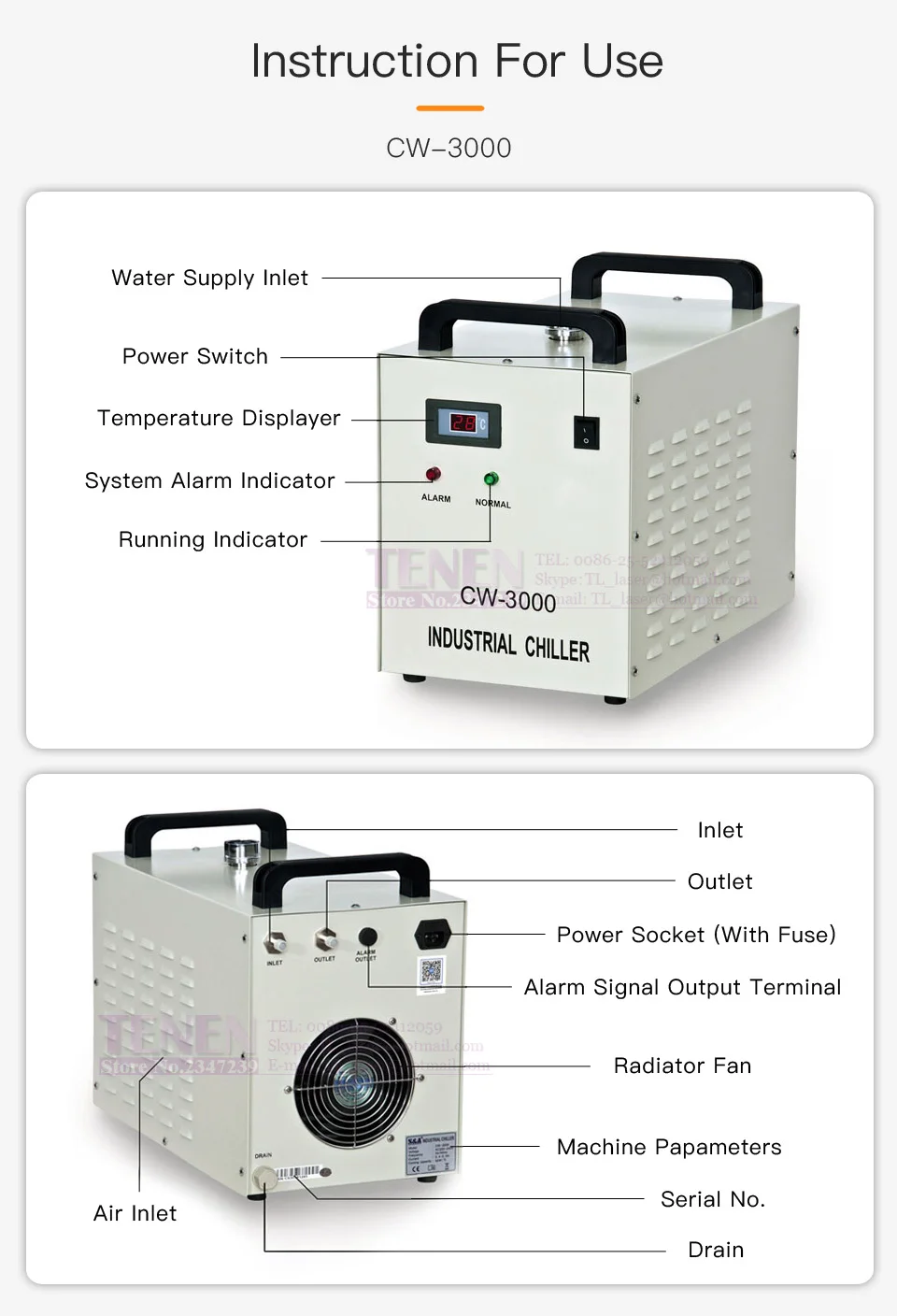 S& A Промышленный охладитель CW-3000 DG 110V CW3000 AG 220V кулер воды для гравировки резки 60W 80W 100W CO2 лазерная трубка