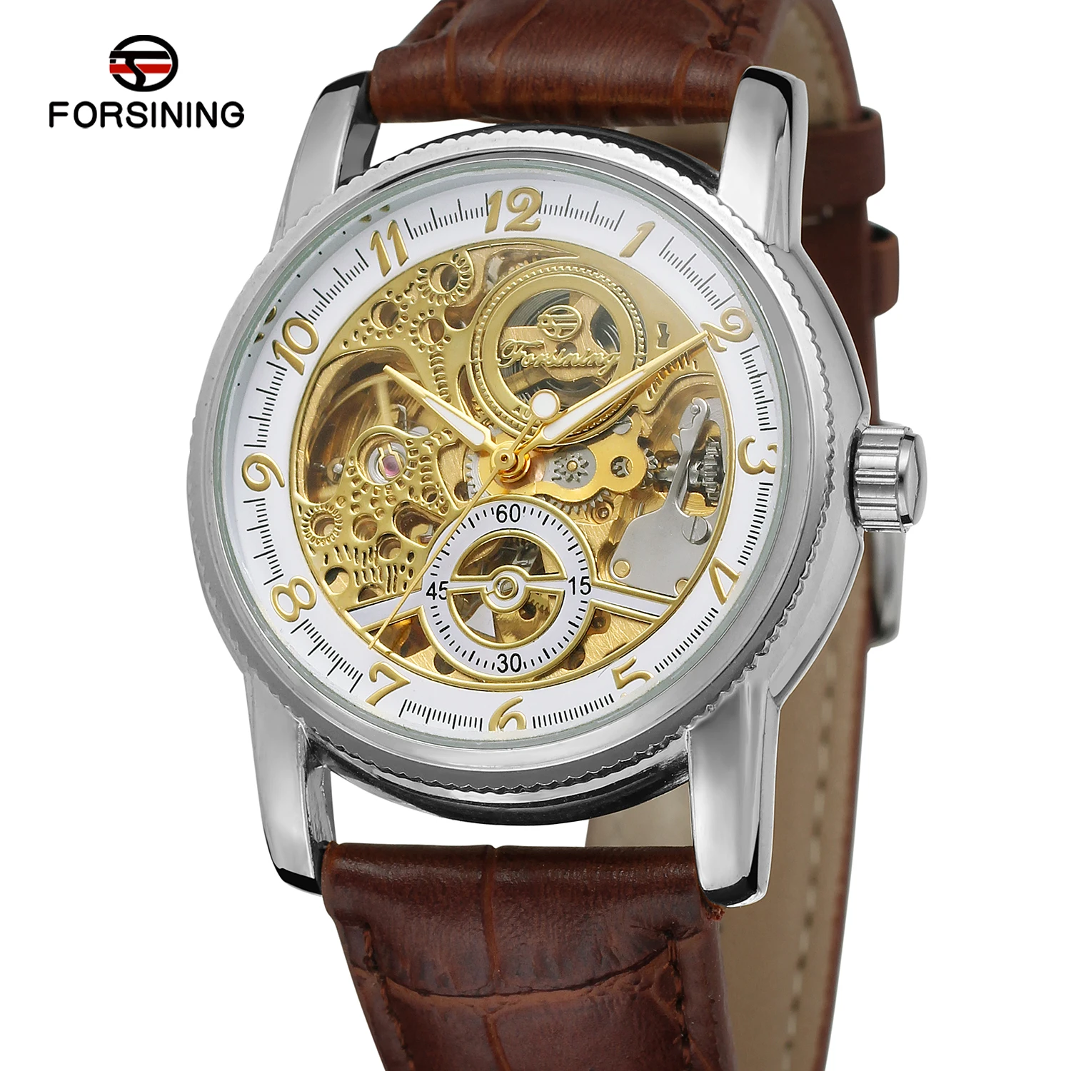Fashion forsining hollow engraving skeleton casual designer case gear bezel men luxury brand automatic wrist watch mechanical watch