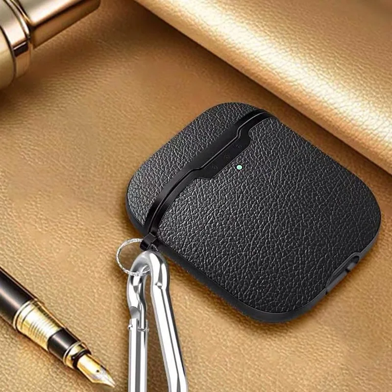 

Earphone Case for Airpods 2 1 Case Luxury Litchi Pattern Silicone TPU Wireless Charging Receiver Cover Case for Apple Airpods