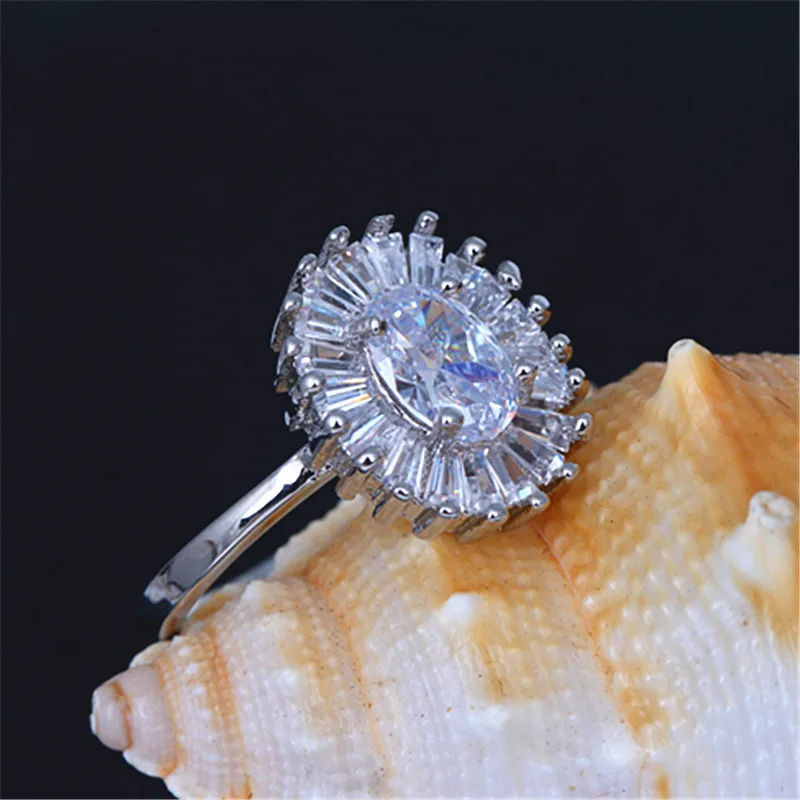 

2019 New Genuine S925 Sterling Silver Ring Round White CZ Pave Crystal Finger Rings for Women Wedding Anniversary Jewelry Gifts
