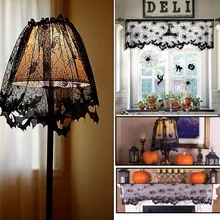 Хэллоуин украшения кружевные занавески лампа оттенок покрытия ткань черный SBat кружева паук веб-занавес 60x20 дюймов Хэллоуин украшения