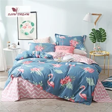 SlowDream Pink Flamingos Bedding Set Blue Euro Bedspread Luxury Duvet Cover Double Bed Sheets Linens Queen