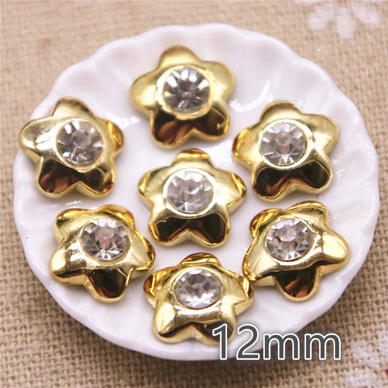 

50pcs 12mm gold color rhinestone flower delicate Buttons Home Garden Crafts Cabochon Scrapbooking DIY Accessories