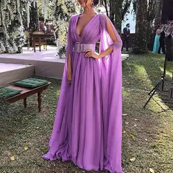 Женские сексуальные фиолетовые длинные вечерние платья без рукавов с глубоким v-образным вырезом, женские модные вечерние сарафаны Longo Vestido