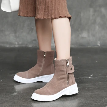 

INS hot women Ankle boots Genuine Leather shoes 22-25 cm length Cow suede female+shoes ladies autumn boots Simple and versatile