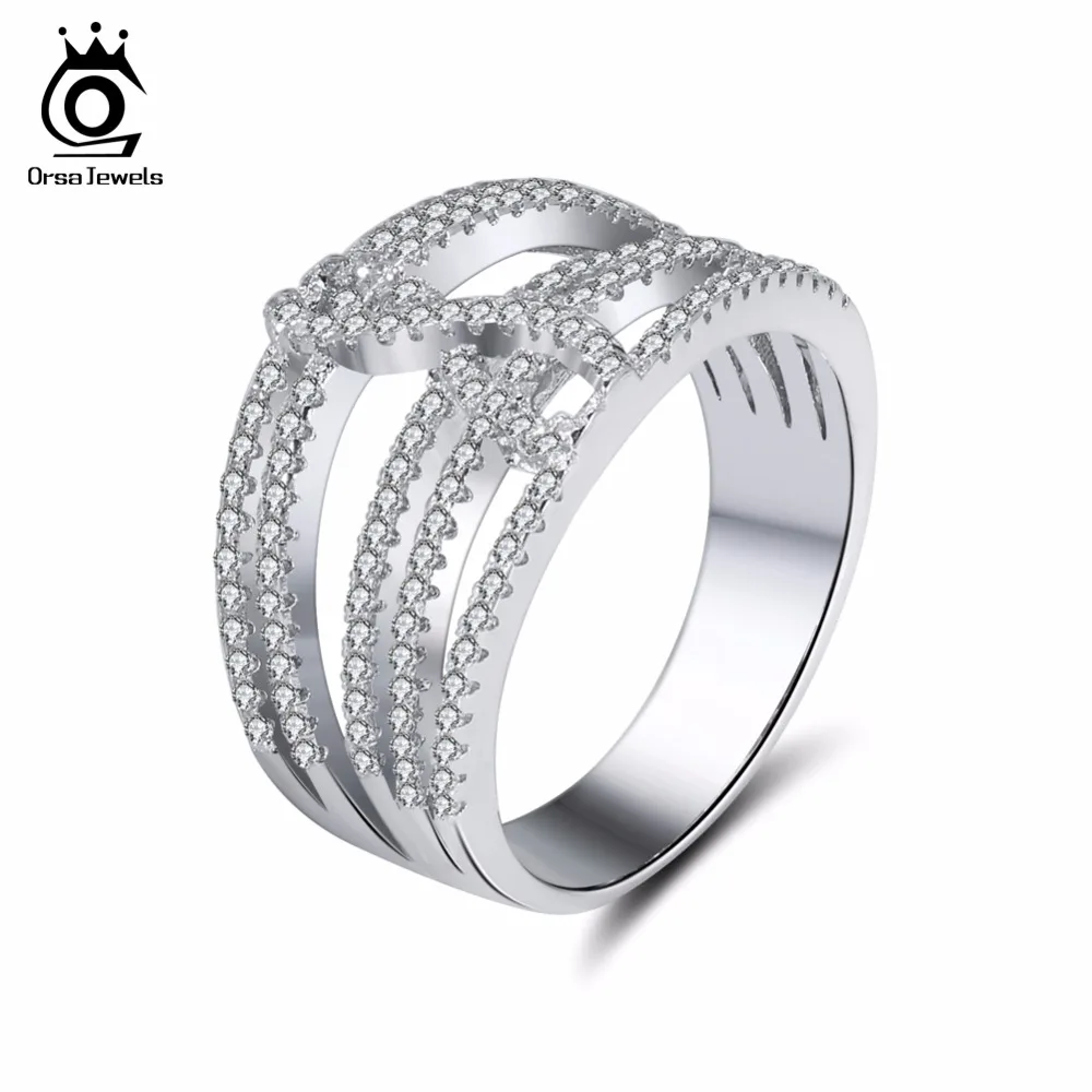ORSA JEWELS Wedding Band For Female Trendy Pave Setting AAA Cubic Zircon Women Engagement Rings Fashion Jewelry For Gift AOR83
