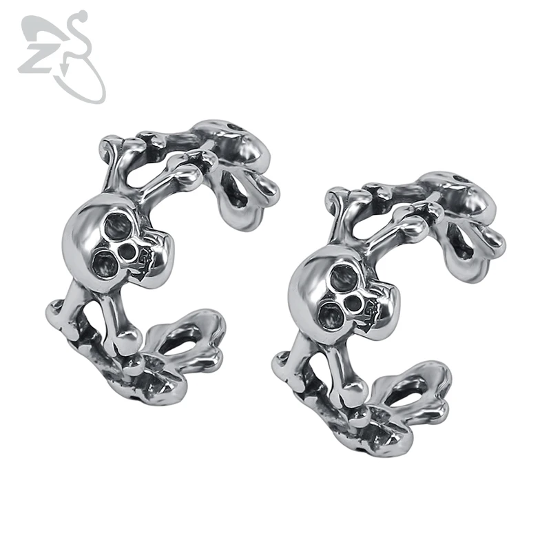 

ZS Hip Hop Stainless Steel Clip Earrings for Men Women Skull Ear Cartilage Clip Jewelry Gothic Biker Earring Accessories 2019