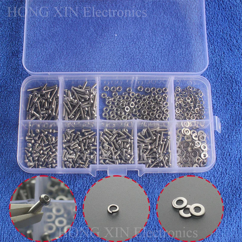 

600pcs/set M2 304 Stainless Steel Hex Socket Screws Bolt With Hex Nuts Washers Assortment Button Head Round Head Mushroom Hex