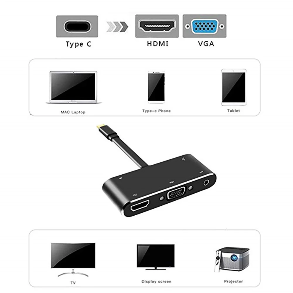 Vmade USB HUB Тип C к HDMI VGA для MacBook samsung Galaxy S9/примечание 9 huawei P20 Pro Коврики 20 X Pro ноутбук Тип-C usb-концентратор, адаптер