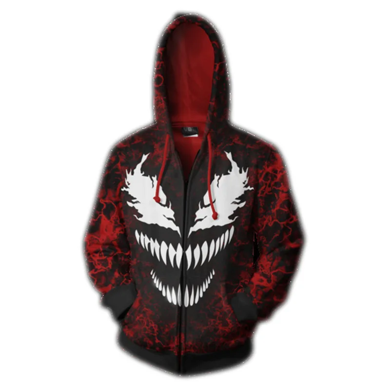 

2018 Autumn Winter 3D Print Venom Costumes Venom Symbiote Sweatshirts Hoodies Fashion Cosplay Zipper hooded Jacket clothing