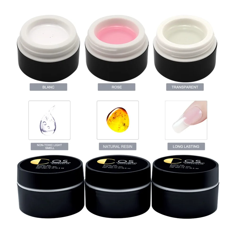

COSCELIA 3Pcs/set Extension Nail Building Gels Color Paint UV Gel Polish Nail Art Design Gel UV LED Soak Off Varnish Nail Polish