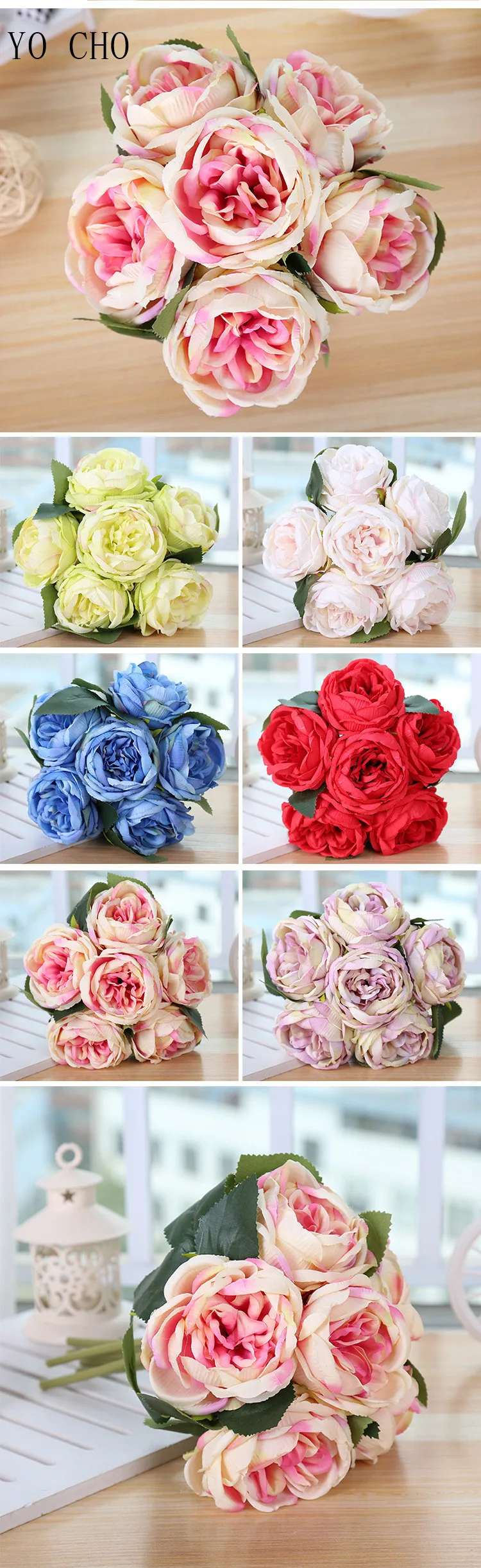 Bridal Bouquet Rose Artificial Flowers Red Pink Hydrangea Home Decoration White Peony Wedding Flower (11)