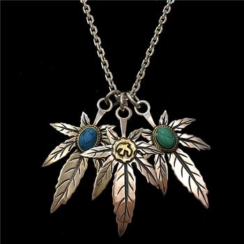 

Solid Silver 925 Vintage Indian Style Maple Leaf Pendant Charms With Blue Stone Handmade Silver 925 Jewelry Accessory Men Women