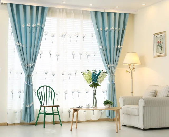 Sky blue embroidered curtains Window Curtain For Bedroom Living Room