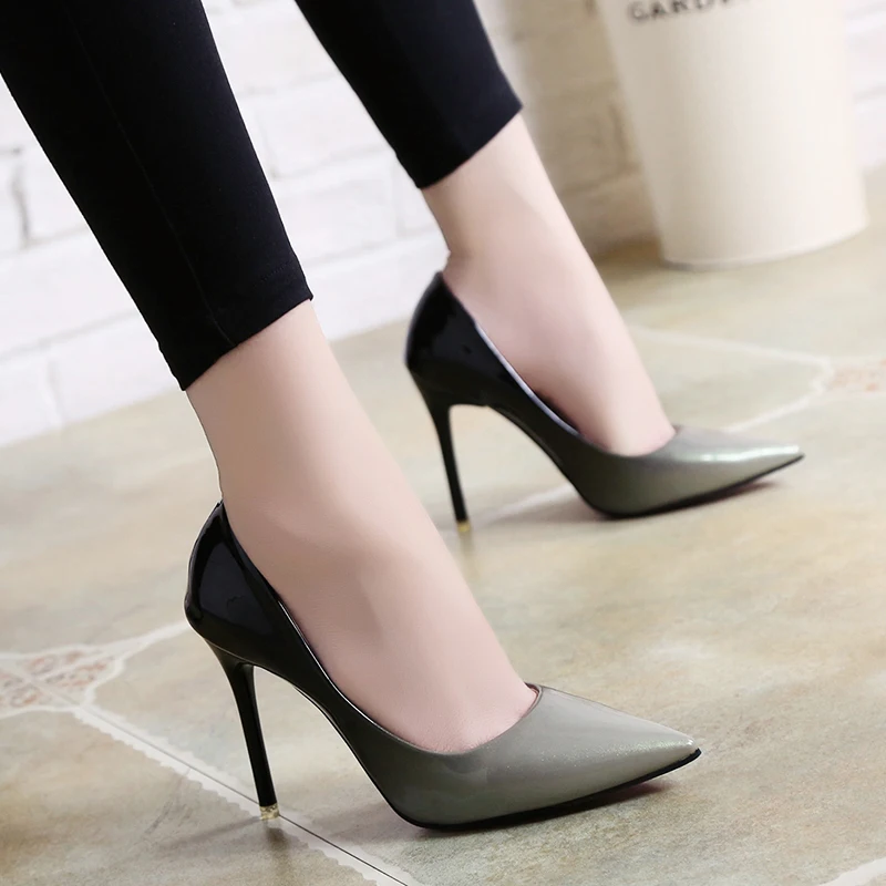

2019 Spring Autumn High Heels Shoes Woman Elegant Thin High Heels Pointed Toe Gradient Color Women Pumps Party Plus Size 34-42