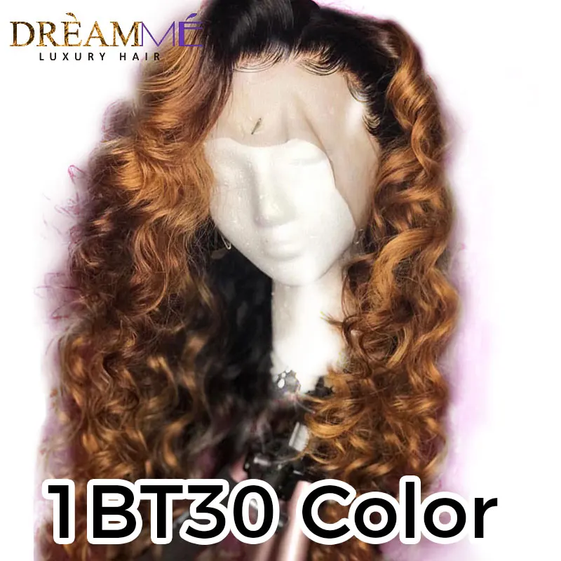 Эффектом деграде(переход от темного к 1B 30 вьющиеся парик человеческих волос Remy глубокий часть 13X6 Синтетические волосы на кружеве человеческих волос парики для чернокожих Для женщин предварительно человеческих волос парики - Цвет: 1BT30