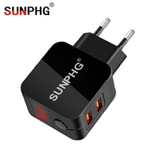 

SUNPHG USB Wall Charger EU US 2 Port LED Display Dual Fast Charging For iPhone Xiomi Plug Universal Portable Adapter Tablet 2.4a