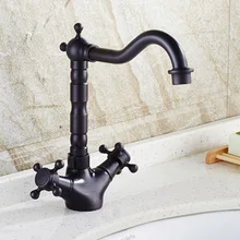 Antique Copper Kitchen Faucet Hot and Cold Water Dual Handle Kitchen Mixer Deck Mounted Sink Taps