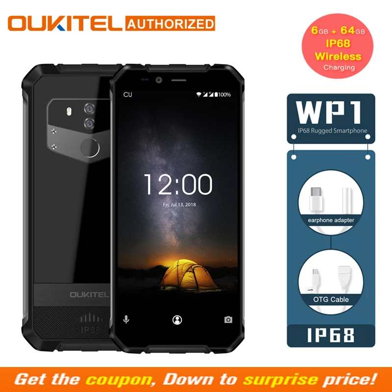 OUKITEL WP1 IP68 Waterproof Android 8.1 4GB 64GB Mobile Phone 5000mAh Octa Core 5.5"Display 5000mAh Wireless Charging Smartphone