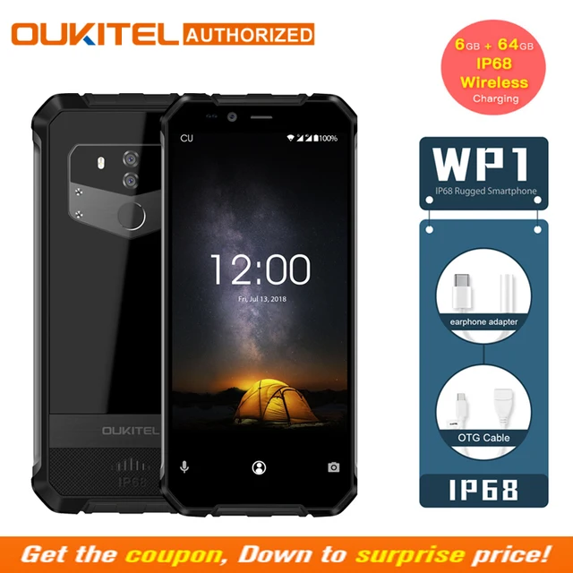 OUKITEL WP1 IP68 للماء الروبوت 8.1 4 جيجابايت 64 جيجابايت الهاتف المحمول 5000 مللي أمبير الثماني النواة 5.5 "عرض 5000 مللي أمبير اللاسلكية شحن الهاتف الذكي