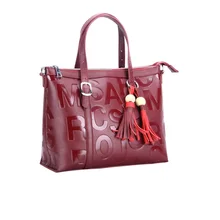 Caker Brand 2017 Women Press Letter Genuine Leather Tote Bag Large Big Shoulder Bag Fashion Tassel Crossbody Bags Contrast Color