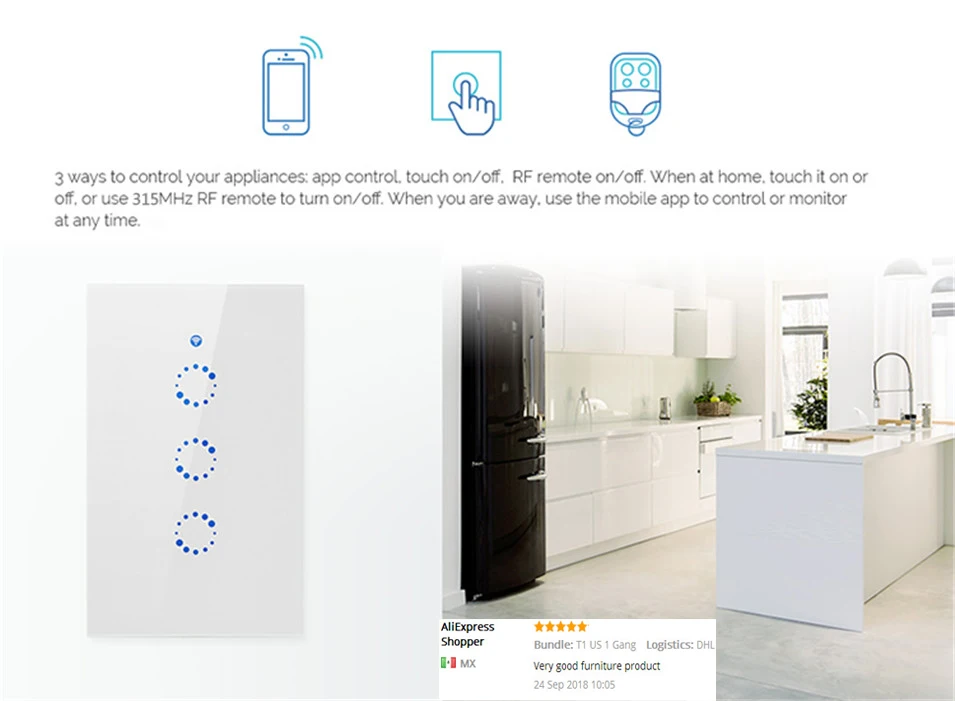 ITEAD Sonoff T1 US EU UK Smart WiFi RF  APP  Touch Control Wall Light Switch 1 2 3 Gang Wall Touch Switch Panel Smart Home-1