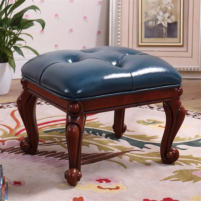 Европейский дом твердой древесины диван кожаный табурет журнальный столик Пуф Пуфик табурет Dotomy мебель для спальни - Цвет: color 3