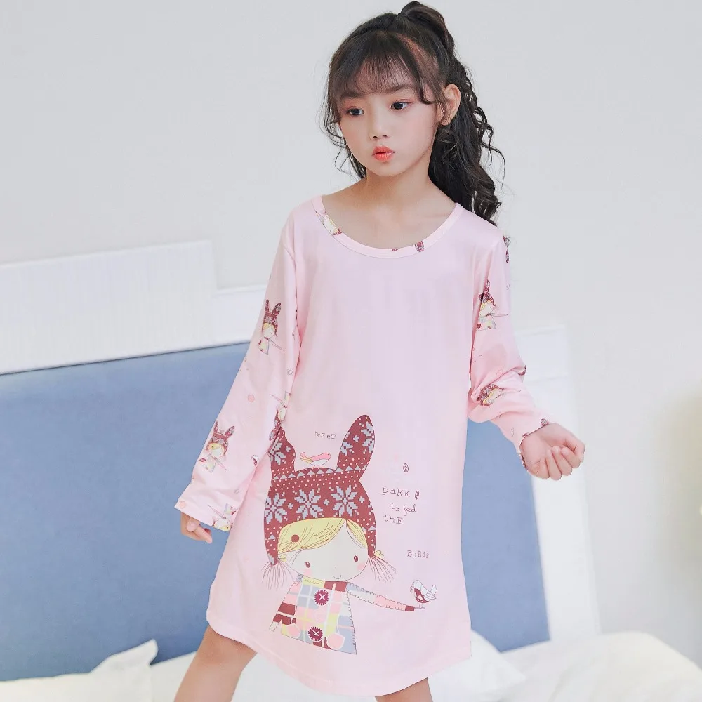 Уютное детское платье Весенняя с длинными рукавами для девочек Осенняя ночная рубашка одежда для сна для больших детей детский халат и ночные рубашки HX1176