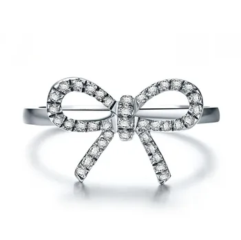 

Elegant Butterfly Knot Synthetic Diamonds Micro inset Ring for Her 925 Sterling Silver Ring White Gold Color Birthday Gift