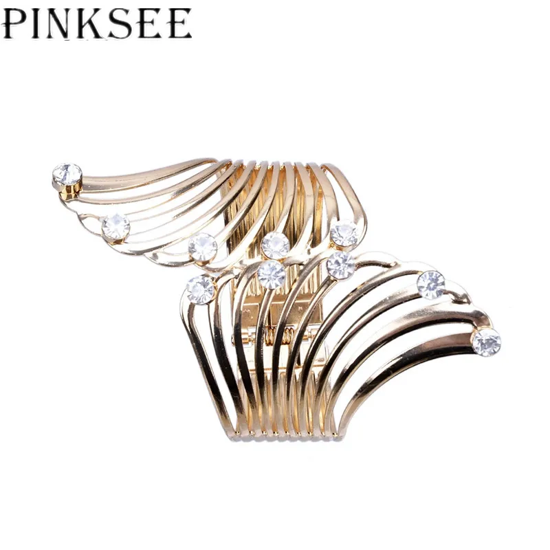 

PINKSEE New Hot Unique Angel Wings Shape Wide Opened Bangles Cuff For Women Crystal Gold Silver Color Bracelet Jewelry Gifts