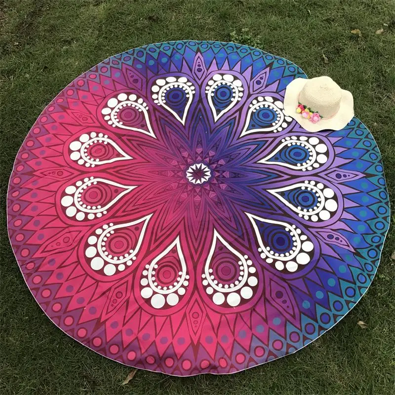 

Indian Tapestry Women Chic Flower Patchwork Printed Bohemian Beach Mat Yoga Mat Sunblock Round Bikini Cover-Up Blanket