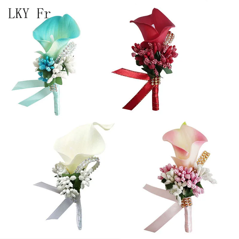 

LKY Fr Corsage Boutonniere Pin Wedding Corsage Boutonniere for Groom Bridesmaid Flower Calla lily Buttonhole Men Wedding Witness