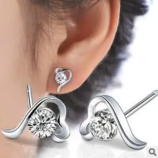 

2015 New arrival bestsell shiny zircon crystal 925 sterling silver ladies`stud earrings jewelry gift promotion