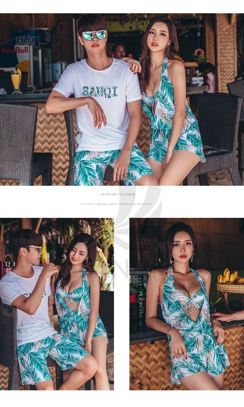 Комплект бикини двойка танкини сексуальный одежда заплыва костюм для женщин зеленый лист разноцветные купальные костюмы 3 в 1 компл. Пляж Купальник S18105